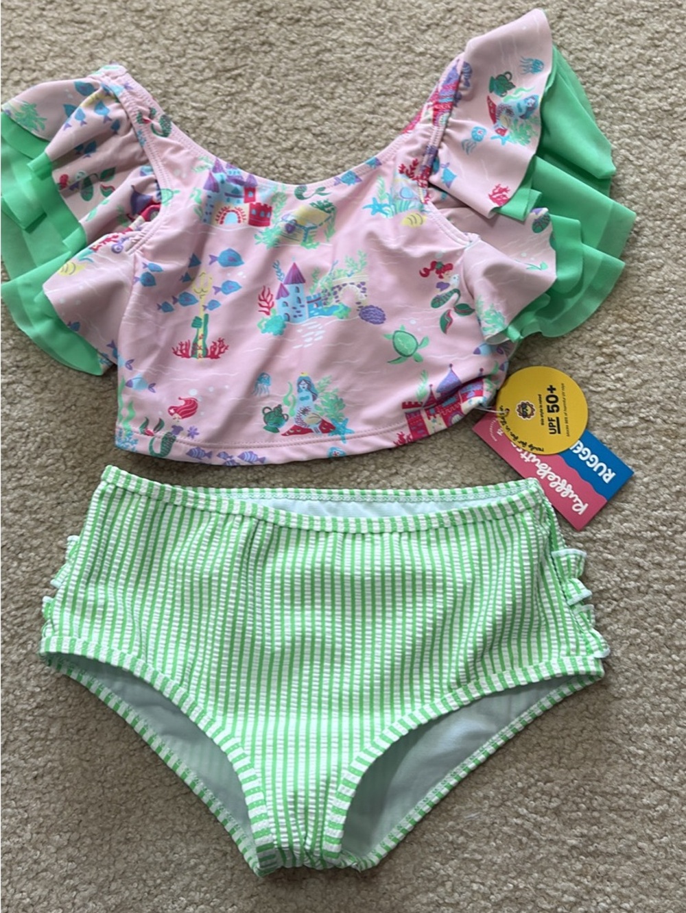 Ruffle Butts Pink Mermaid Ruffle Bikini Set Size 10 NWT